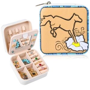 New! DEEKA Western Jewelry Box Case  White Horse (Faux Leather) Travel